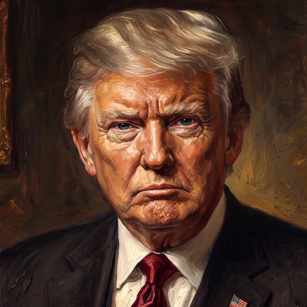 Scowling oil portrait of President Chump
