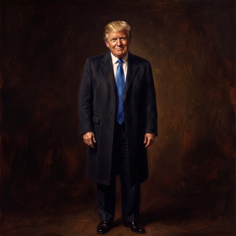 Standing oil portrait of President Chump