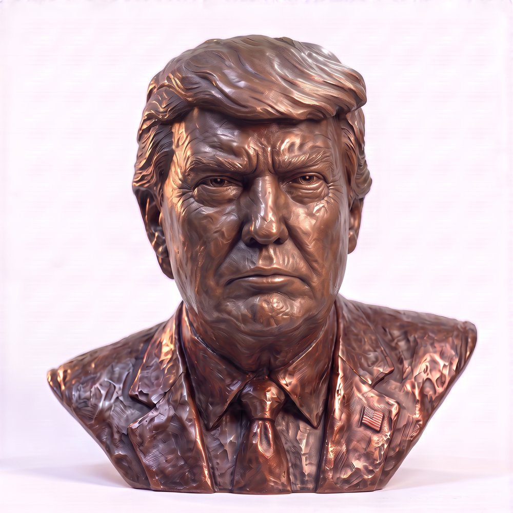 Scowling bronze bust of President Chump