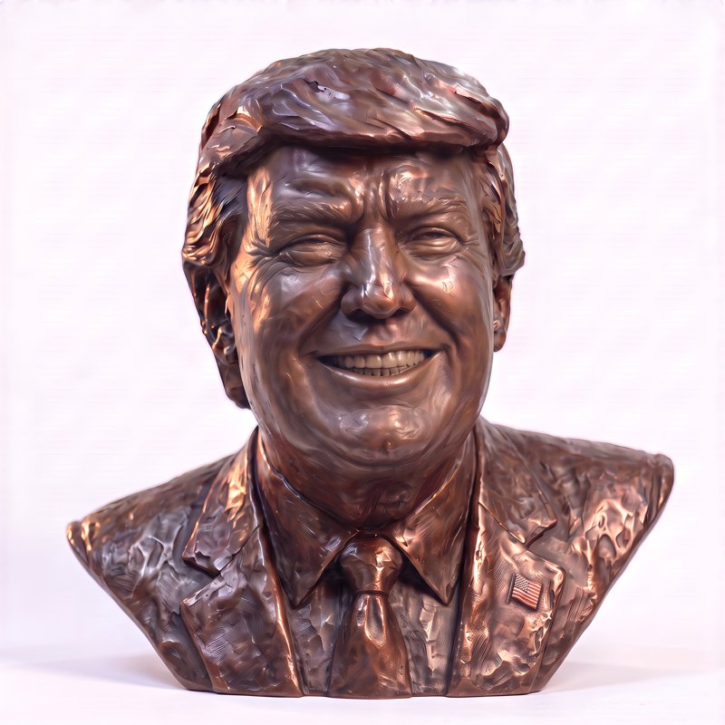 Smiling bronze bust of President Chump